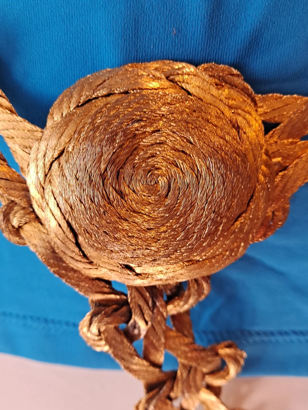 Passementerie Gold Wire Wrap Braided Rope Waist Belt Decorative Knot 80s Vintage